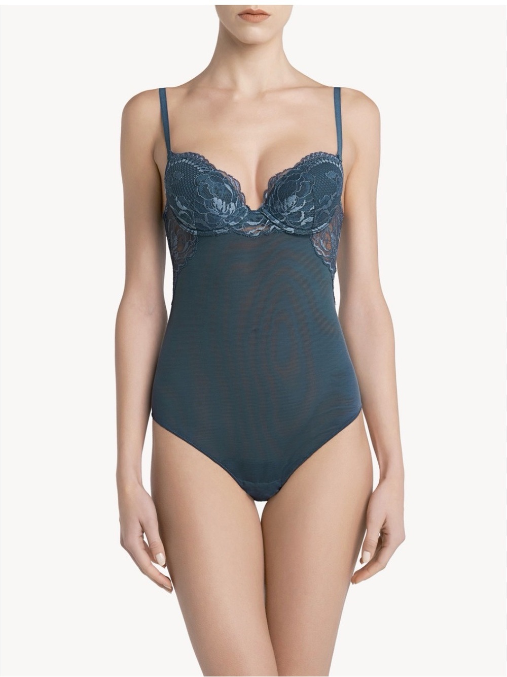 La Perla Lace-Trim Sculpting Bodysuit in Teal